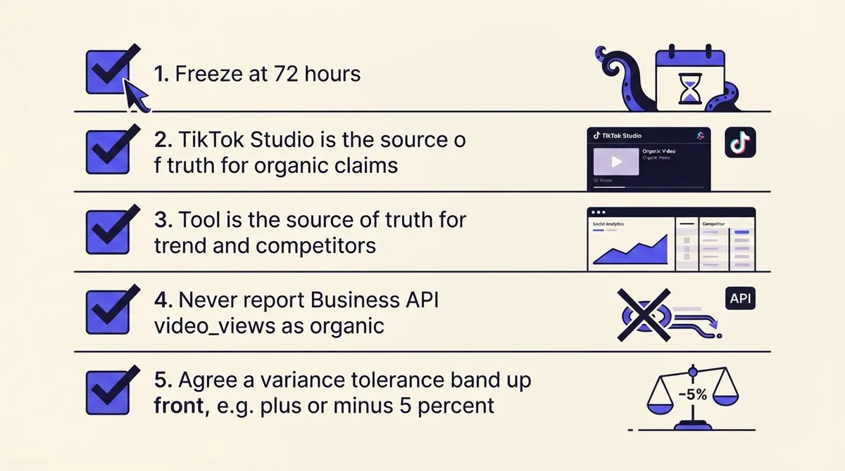 Five-step reconciliation checklist for reporting TikTok numbers to a client