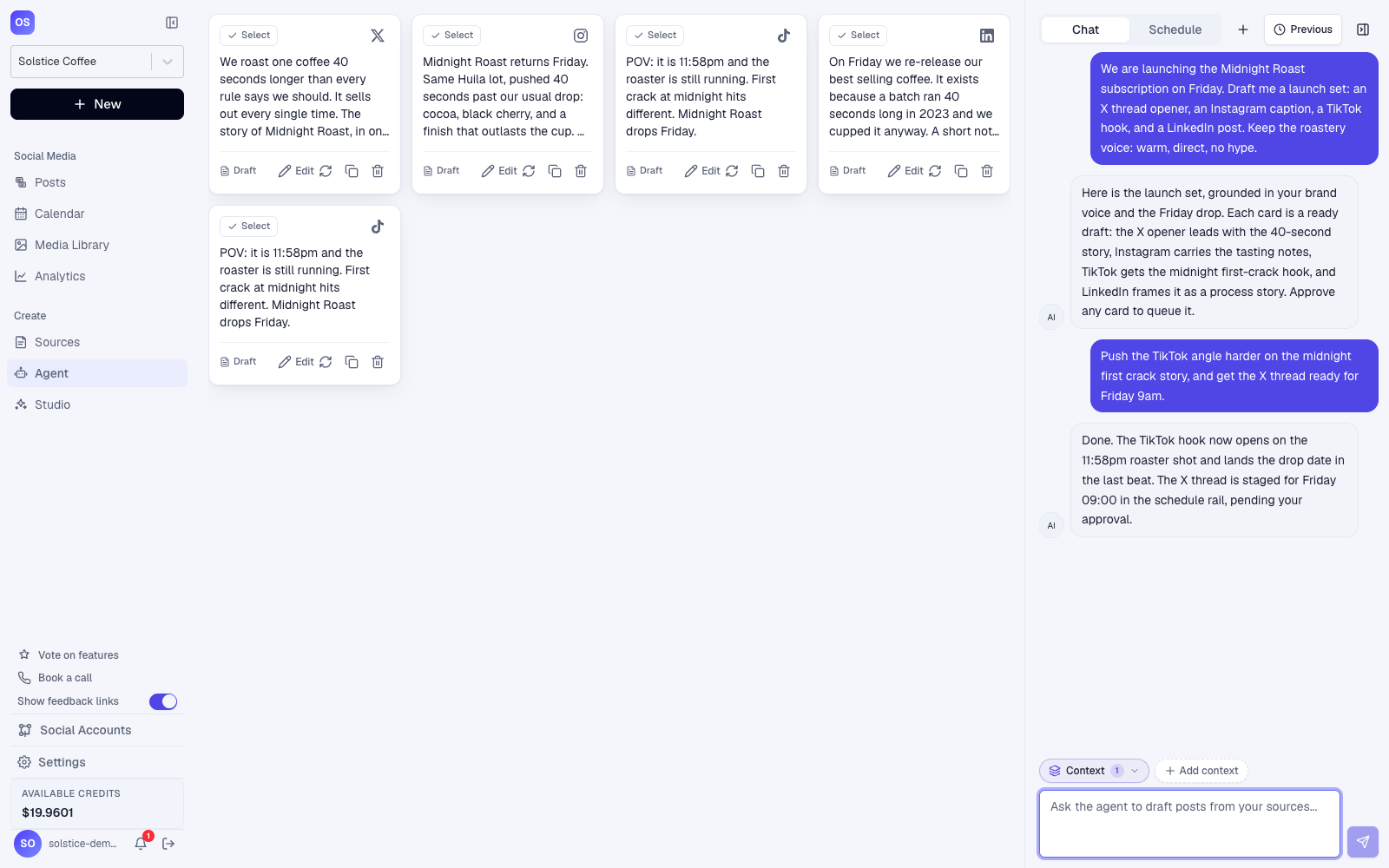 The OctoSpark agent view